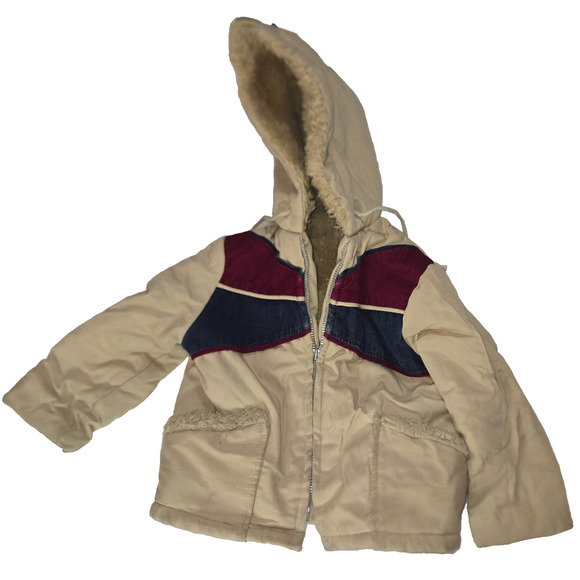 Vintage Boy's Winter Coat Size 4 1980s Sears Best Brown Tan Fleece Lined - Picture 1 of 9